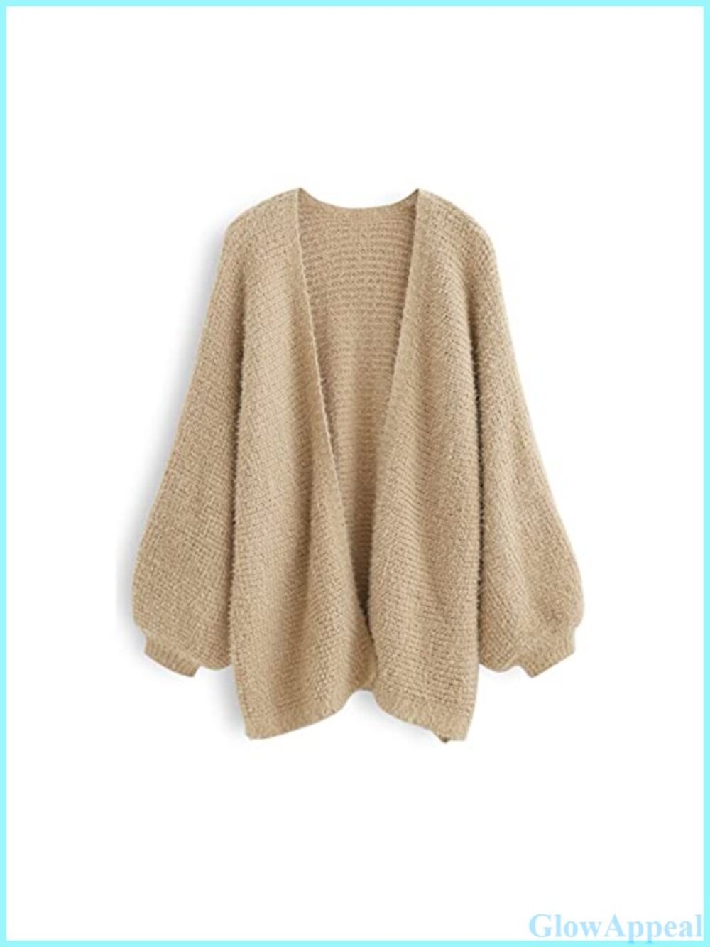 Oversize Fuzzy Waffle Knit Open Front Cardigan Long Lantern Sleeve Cozy Sweater